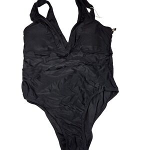 SouqFone‎ One Piece Swimsuit Women 2X Black Scalloped Ruffle Monokini 224 NWT